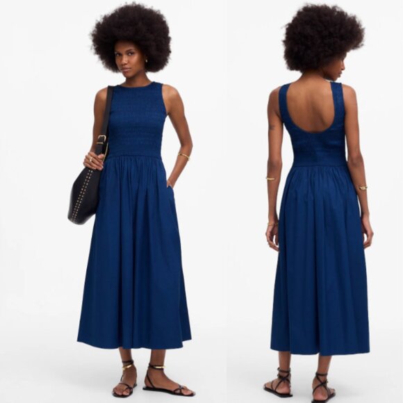 Madewell The Melody Scoopback Smocked Midi Dress NWT in Blue Moon Large - Picture 1 of 12